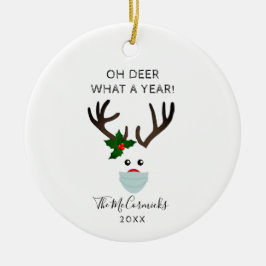Ornamento De Cerâmica Engraçado Natal 2020 Reindeer Vestindo Máscara