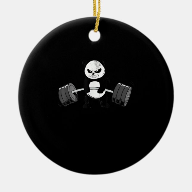 Ornamento De Cerâmica Engraçado Panda Workout Kitten Gym Deadlifpower (Frente)