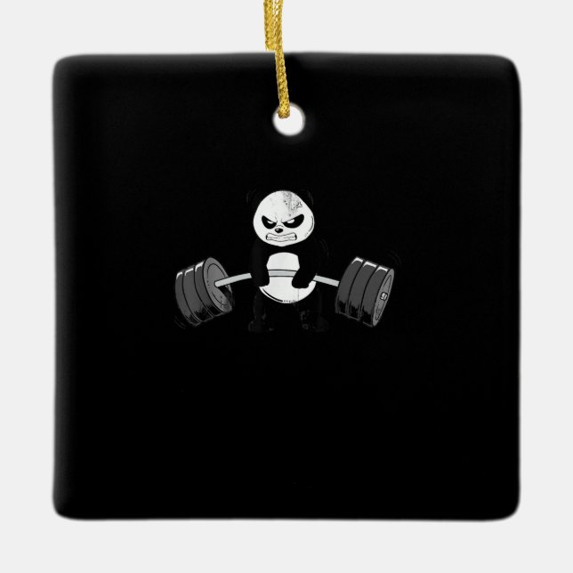 Ornamento De Cerâmica Engraçado Panda Workout Kitten Gym Deadlifpower (Frente)