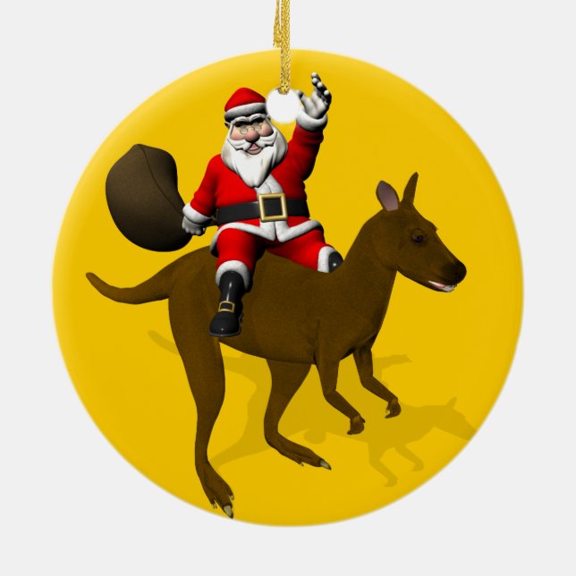 Ornamento De Cerâmica Engraçado Papai Noel Andando Em Kangaroo (Traseira)