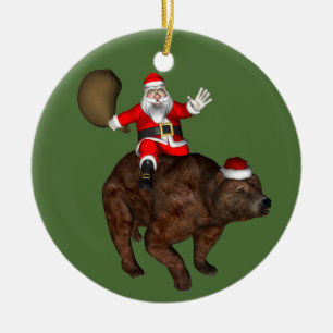Ornamento De Cerâmica Engraçado Papai Noel Andando No Urso Castanho