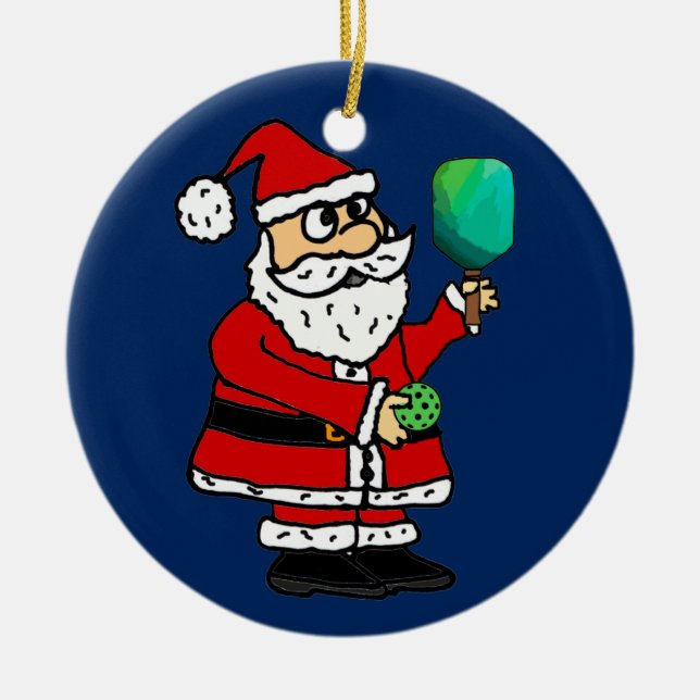 Ornamento De Cerâmica Engraçado Papai Noel Jogando Pickleball (Frente)