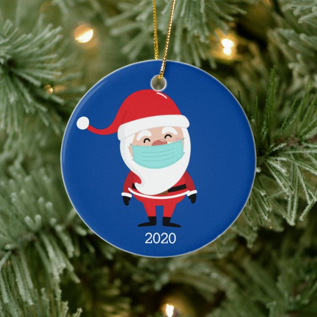 Ornamento De Cerâmica Engraçado Papai Noel Vestindo Facemask 2020 Natal (Árvore)