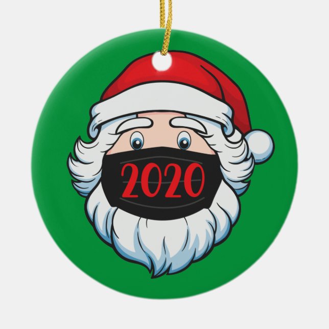 Ornamento De Cerâmica Engraçado Papai Noel Vestindo Facemask 2020 Natal (Frente)