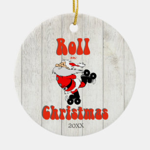 Ornamento De Cerâmica Engraçado Papais noeis de Natal Roller Skate