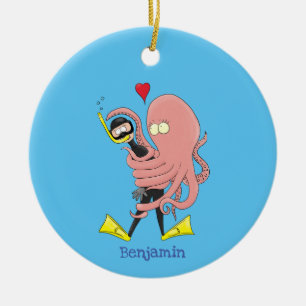 Ornamento De Cerâmica Engraçado polvo abraços mergulham humor de desen