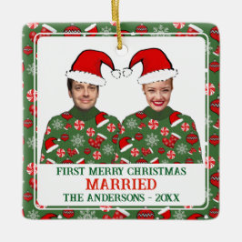 Ornamento De Cerâmica Engraçado Primeiro Feliz Natal Casado Feio