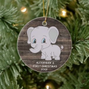 Ornamento De Cerâmica Engraçado Primeiro Natal de Elefante Bebê