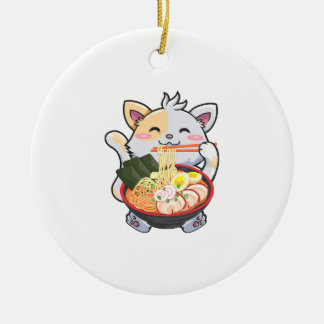 Ornamento De Cerâmica Engraçado Ramen Cat Anime Kawaii Noodles Japoneses