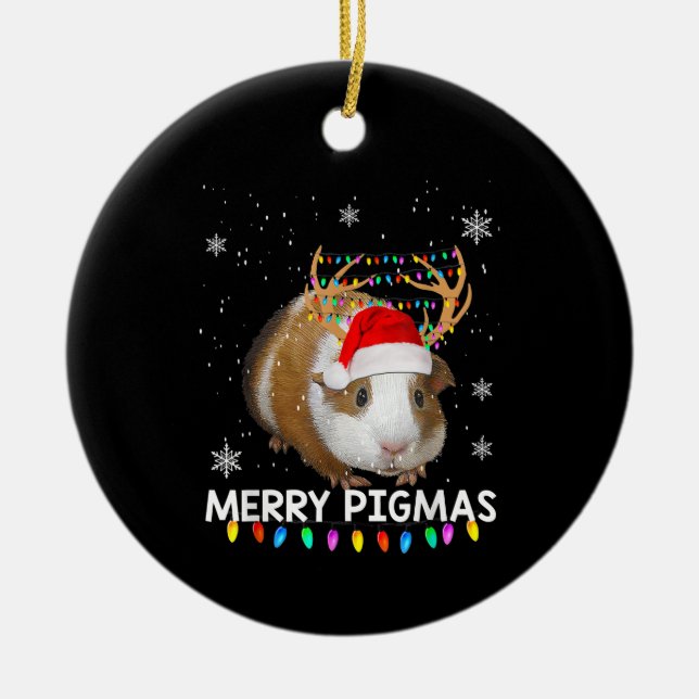 Ornamento De Cerâmica Engraçado Reindeer Guiné Pig Natal (Frente)