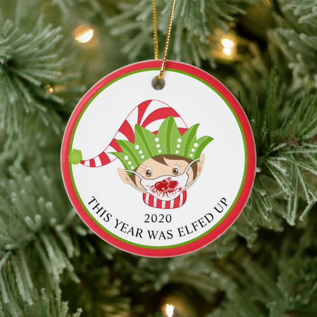 Ornamento De Cerâmica Engraçado Rosto de Natal Elf 2020 (Árvore)