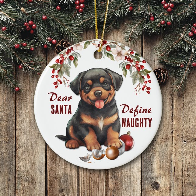 Ornamento De Cerâmica Engraçado Rottweiler Pup Definição de Natal Malvad (Criador carregado)