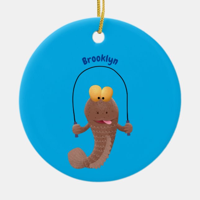 Ornamento De Cerâmica Engraçado saltando desenho de peixe (Frente)