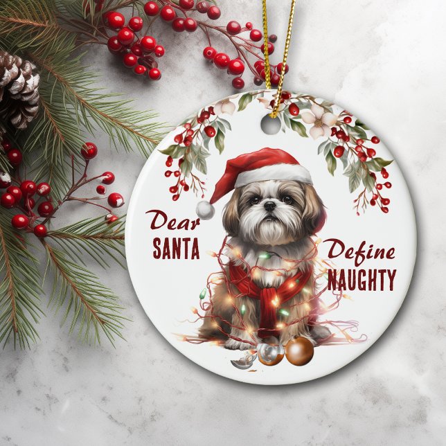 Ornamento De Cerâmica Engraçado Shih Tzu Define o Natal travesso (Criador carregado)