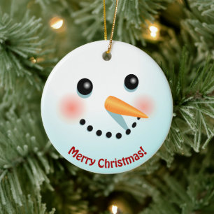 Ornamento De Cerâmica Engraçado Snowman Face Com Cartoon Nose