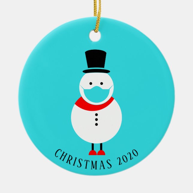 Ornamento De Cerâmica Engraçado Snowman no Rosto Máscara Natal Personali (Frente)