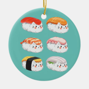 Ornamento De Cerâmica Engraçado Sushi Sesspack Cats para todos os gatinh