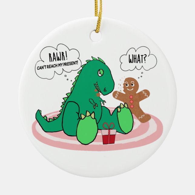 Ornamento De Cerâmica Engraçado T Rex Dinossaur Gingerpão Cookie Natal (Frente)