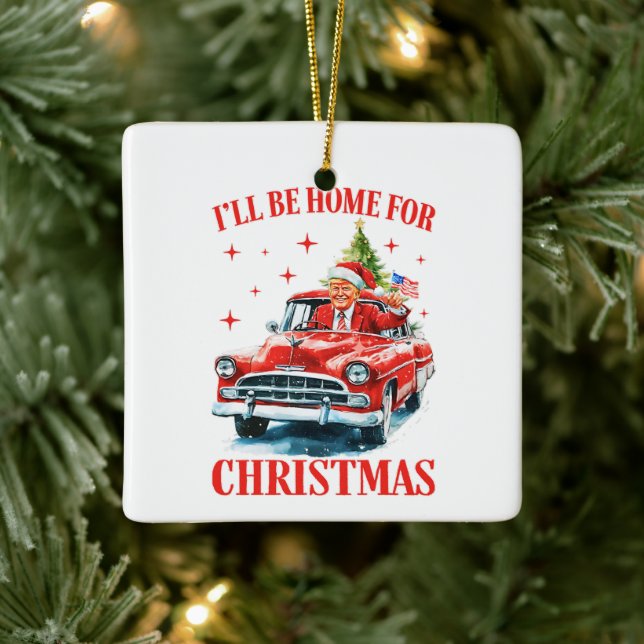 Ornamento De Cerâmica Engraçado Trump Santa Hat Eu estarei em casa no Na (Árvore)