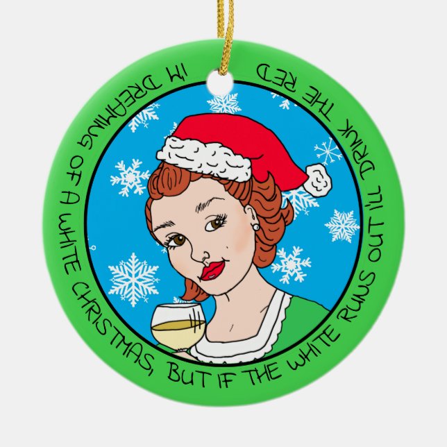 Ornamento De Cerâmica Engraçado Vinho Humor Retro Natal (Frente)