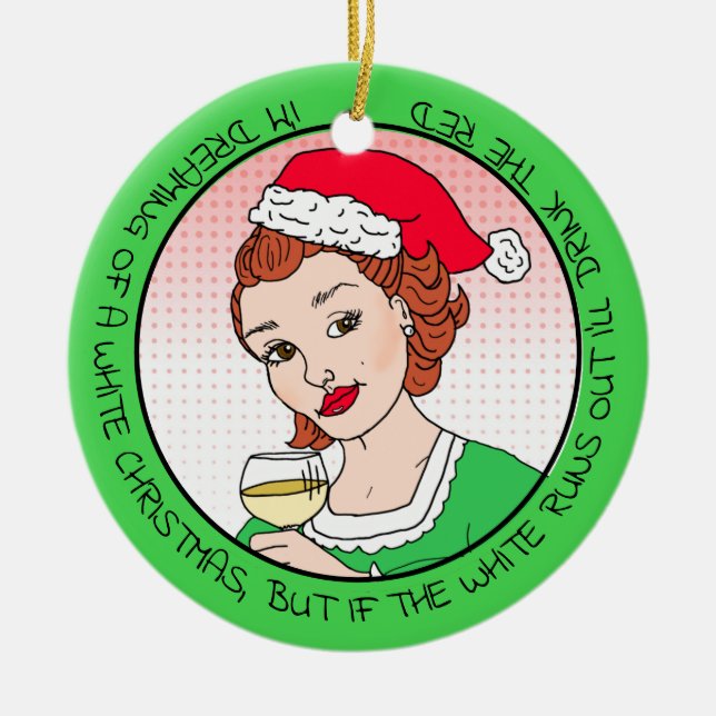 Ornamento De Cerâmica Engraçado Vinho Humor Retro Natal (Frente)