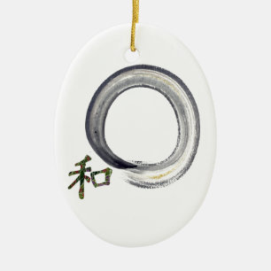 Ornamento De Cerâmica Enso de prata com Kanji - harmonia