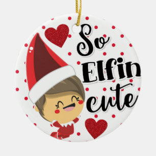 Ornamento De Cerâmica Então, Elfin's Bonito Naughn Elf Christmas