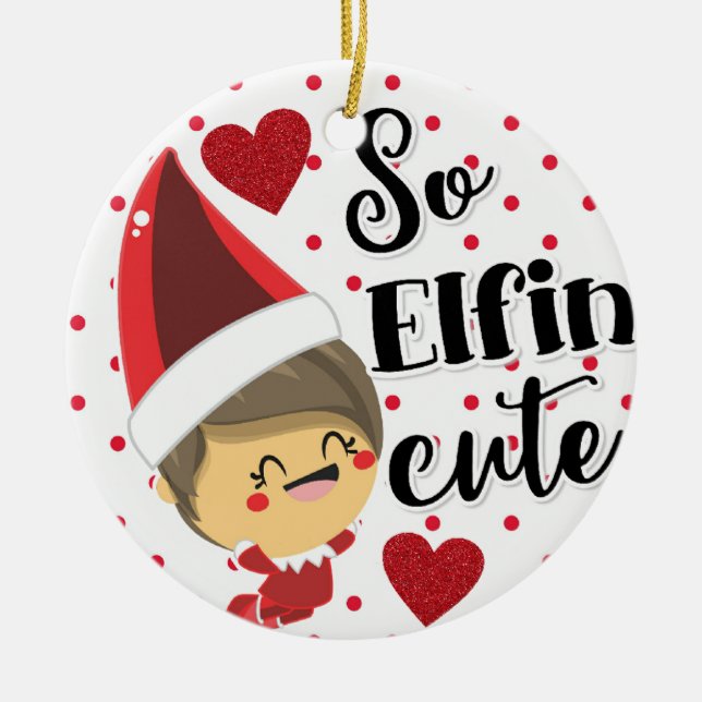 Ornamento De Cerâmica Então, Elfin's Bonito Naughn Elf Christmas (Frente)