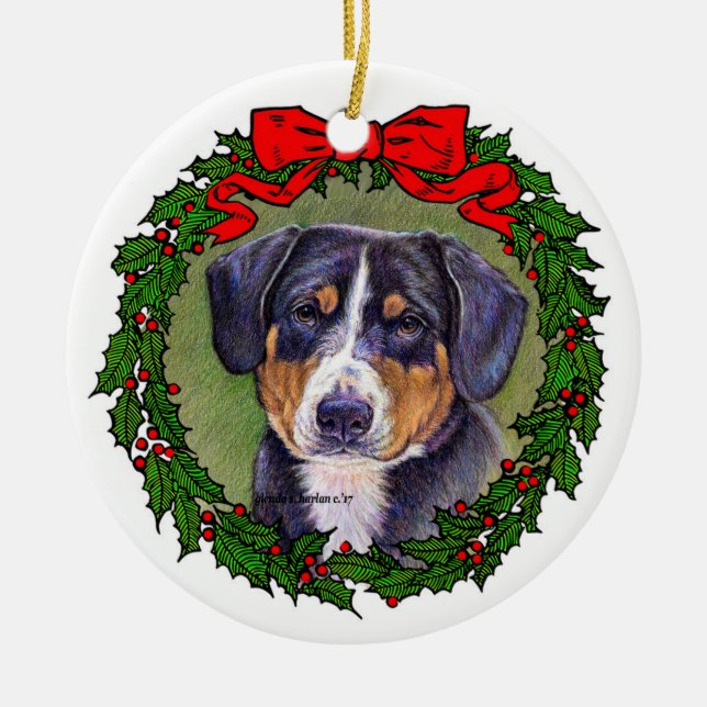 Ornamento De Cerâmica Entlebucher Mountain Dog Art de Glenda Harlan (Frente)