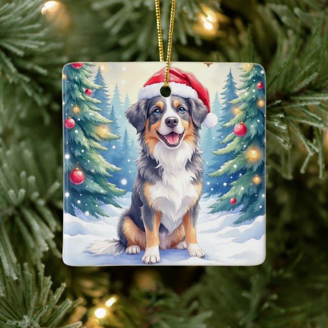 Ornamento De Cerâmica Entlebucher Mountain Dog Snowy Forest Santa (Árvore)