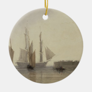 Ornamento De Cerâmica Entrada ao porto de Calais, 1829 (w/c, caneta &
