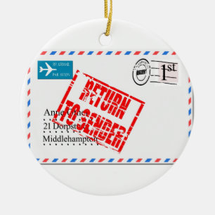 Ornamento De Cerâmica Envelope de correio aéreo devolvido ao remetente