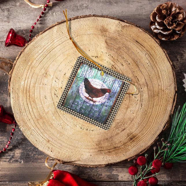 Ornamento De Cerâmica Ephemera dos ovos frescos de Fazenda de galinha (Criador carregado)