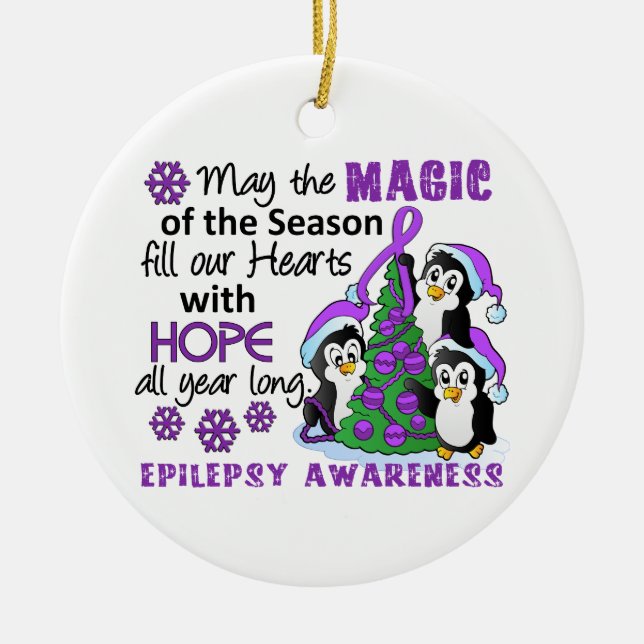 Ornamento De Cerâmica Epilepsia dos pinguins do Natal (Frente)