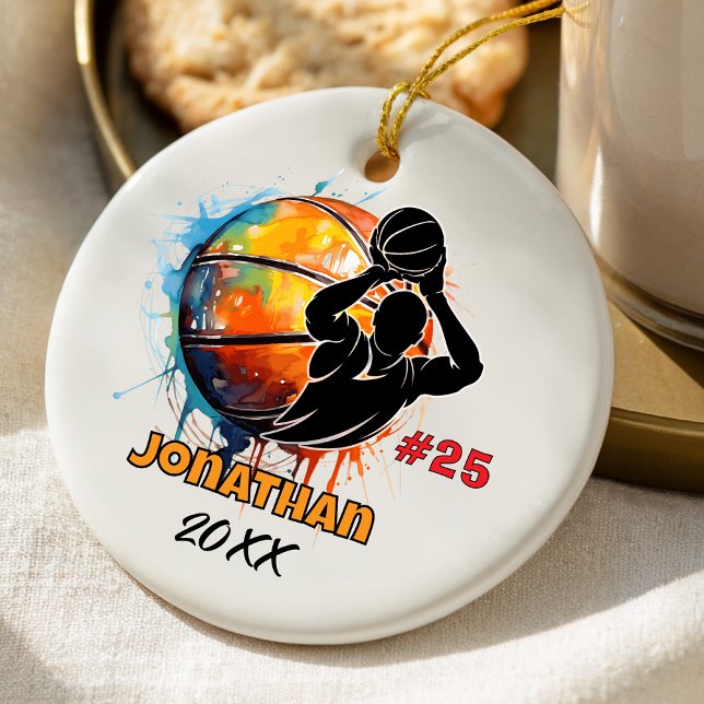 Ornamento De Cerâmica equipe de jogadores de basquete personalizável (Criador carregado)