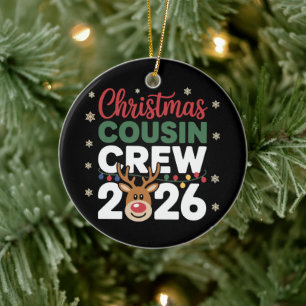 Ornamento De Cerâmica Equipe de Primos de Natal 2026 Rena Flocos de Neve