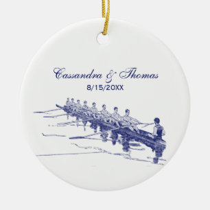 Ornamento De Cerâmica Equipe de Remo Remadores Azuis Esportes Aquáticos