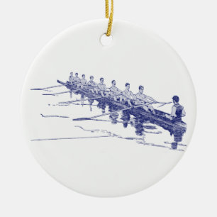 Ornamento De Cerâmica Equipe de Remo Remadores Azuis Esportes Aquáticos