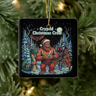 Ornamento De Cerâmica Equipe Divertida de Críptidos de Natal Pé Grande