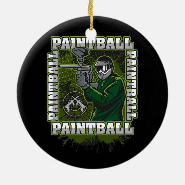 Ornamento De Cerâmica Equipe do verde do jogador do Paintball (Traseira)