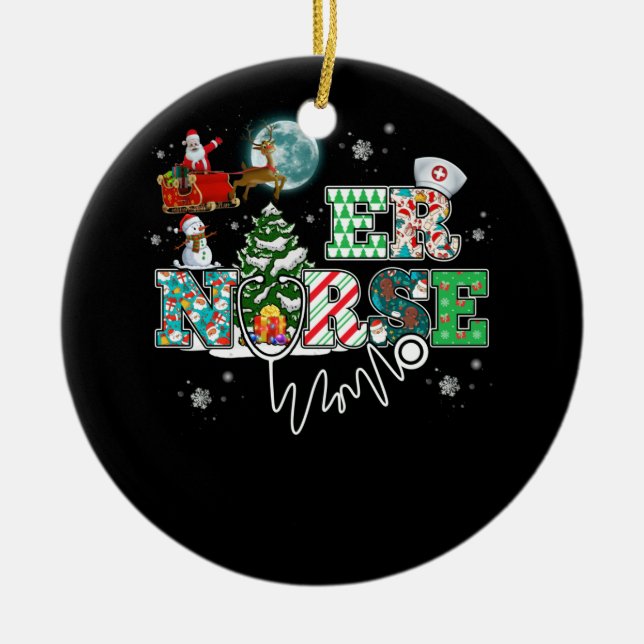 Ornamento De Cerâmica ER Emergency Room Nurse Stethoscope Christmas (Frente)