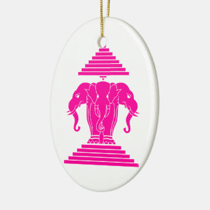 Ornamento De Cerâmica Erawan Rosa Três Cabeça de Elefante Lao / Laos B