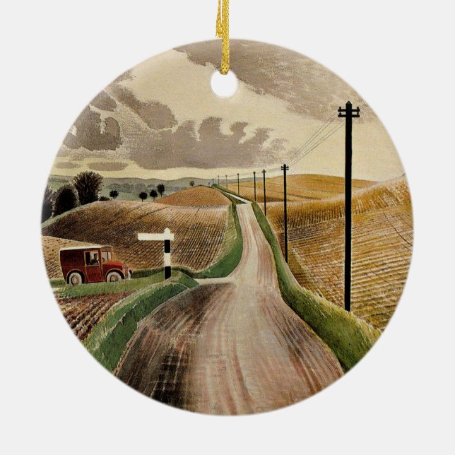 Ornamento De Cerâmica Eric Ravilious art, Wiltshire Landscape, (Traseira)