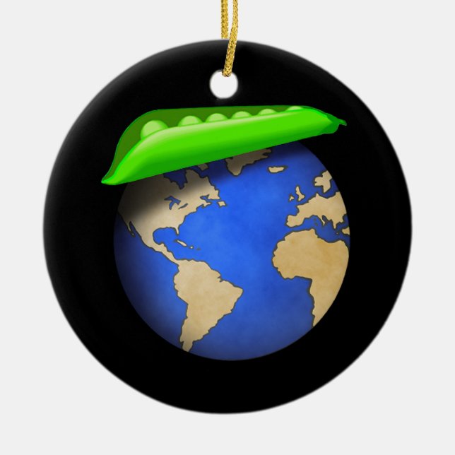 Ornamento De Cerâmica Ervilhas na Terra - Paz no Feriado da Terra (Frente)