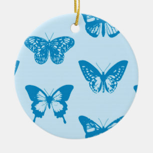 Ornamento De Cerâmica Esboço da borboleta, azul-ceruliano e azul-céu