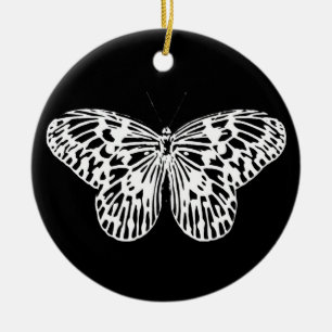 Ornamento De Cerâmica Esboço da borboleta, branco e preto