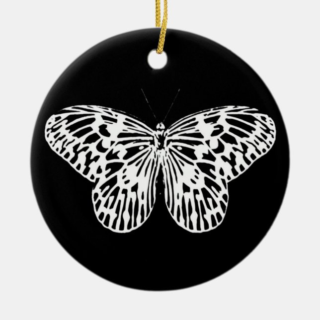 Ornamento De Cerâmica Esboço da borboleta, branco e preto (Frente)