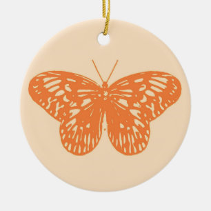 Ornamento De Cerâmica Esboço da borboleta, laranja de coral