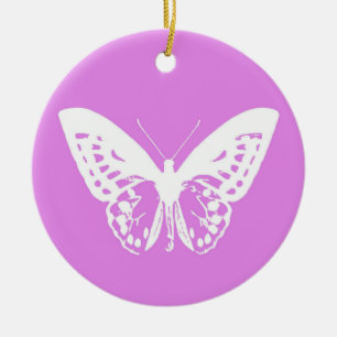 Ornamento De Cerâmica Esboço da borboleta, orquídea e branco