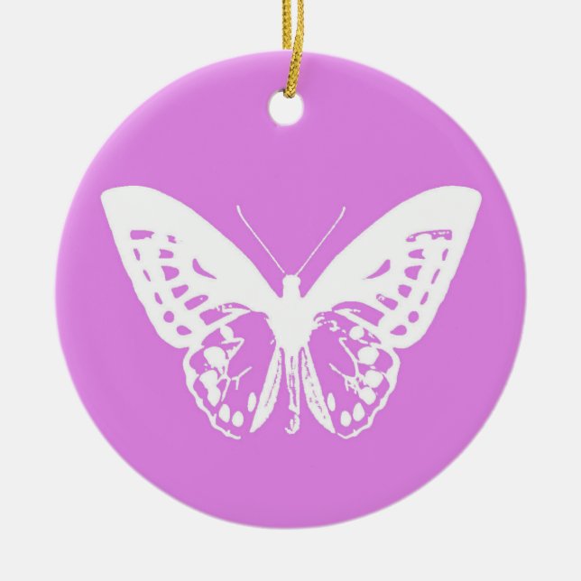 Ornamento De Cerâmica Esboço da borboleta, orquídea e branco (Frente)